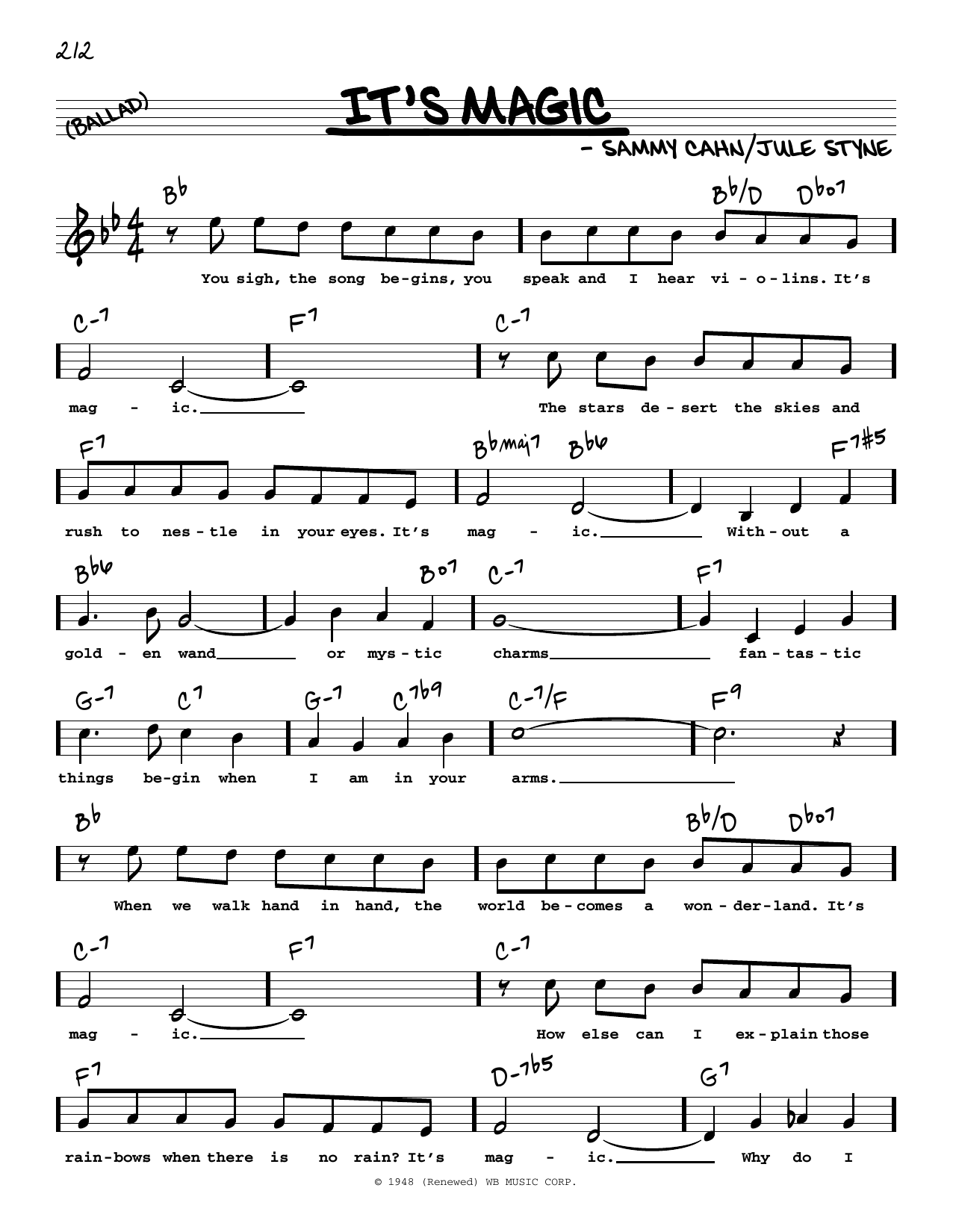 Learn to play Jule Styne It's Magic (High Voice) sheet music for Real Book – Melody, Lyrics & Chords in minutes. Price: 5.9900$ Jule Styne It's Magic (High Voice) sheet music notes and chords arranged for Real Book – Melody, Lyrics & Chords