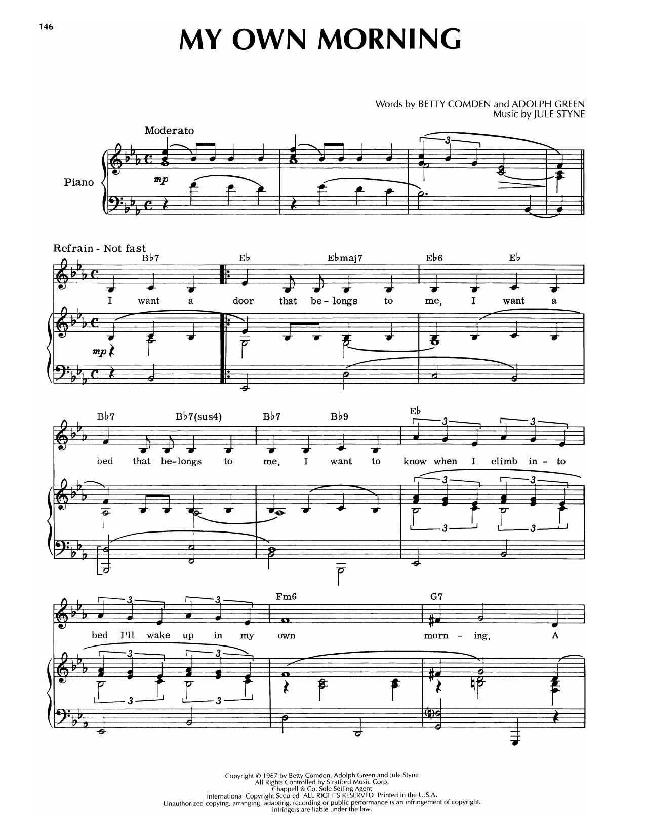 Learn to play Jule Styne My Own Morning (from Hallelujah, Baby!) sheet music for Piano & Vocal in minutes. Price: 7.8900$ Jule Styne My Own Morning (from Hallelujah, Baby!) sheet music notes and chords arranged for Piano & Vocal