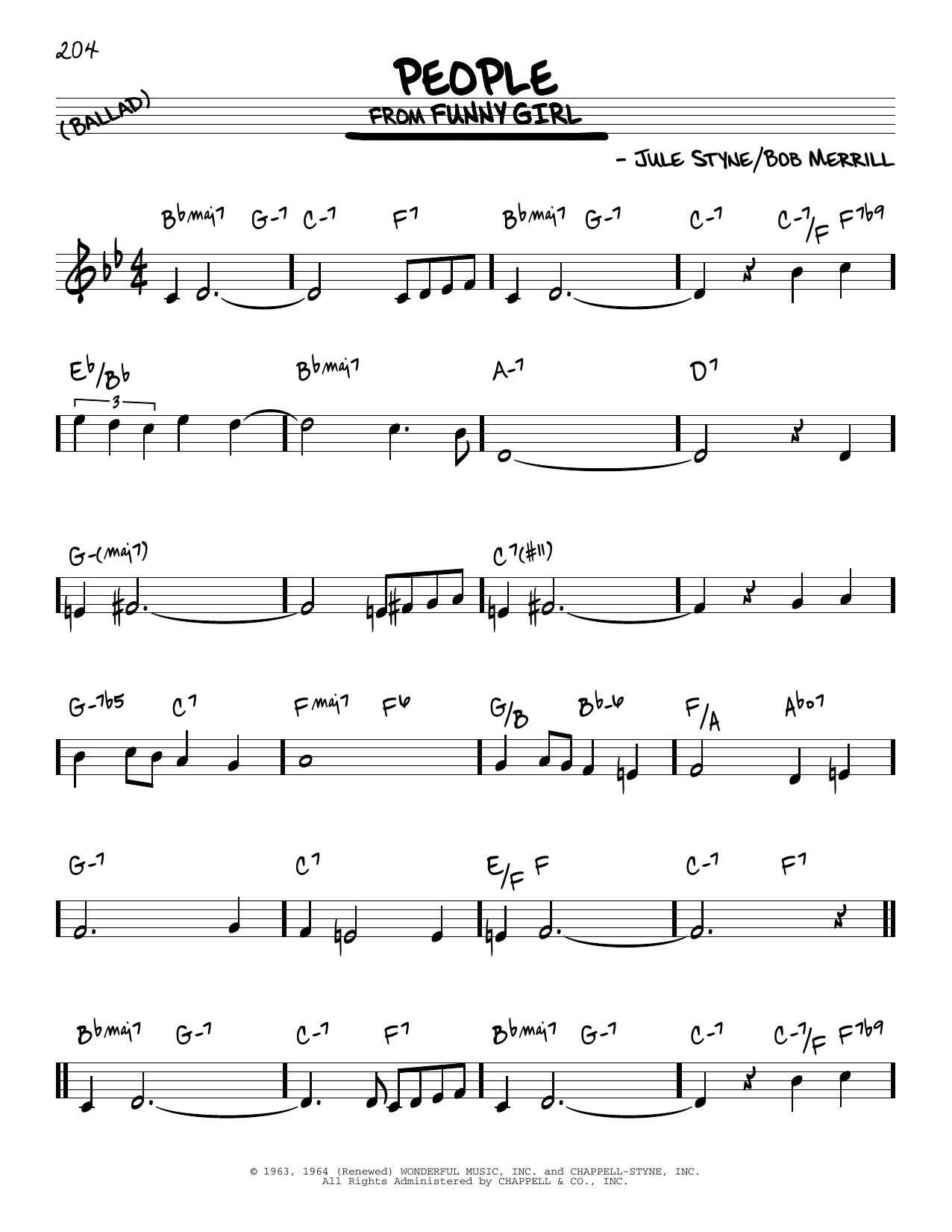 Learn to play Jule Styne People sheet music for Real Book – Melody & Chords in minutes. Price: 5.9900$ Jule Styne People sheet music notes and chords arranged for Real Book – Melody & Chords