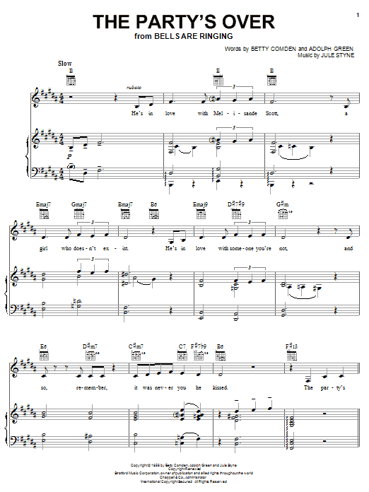 Jule Styne The Party's Over sheet music notes and chords. Download Printable PDF.