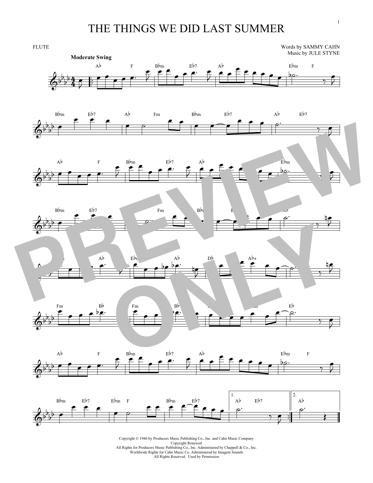 Jule Styne The Things We Did Last Summer sheet music notes and chords. Download Printable PDF.