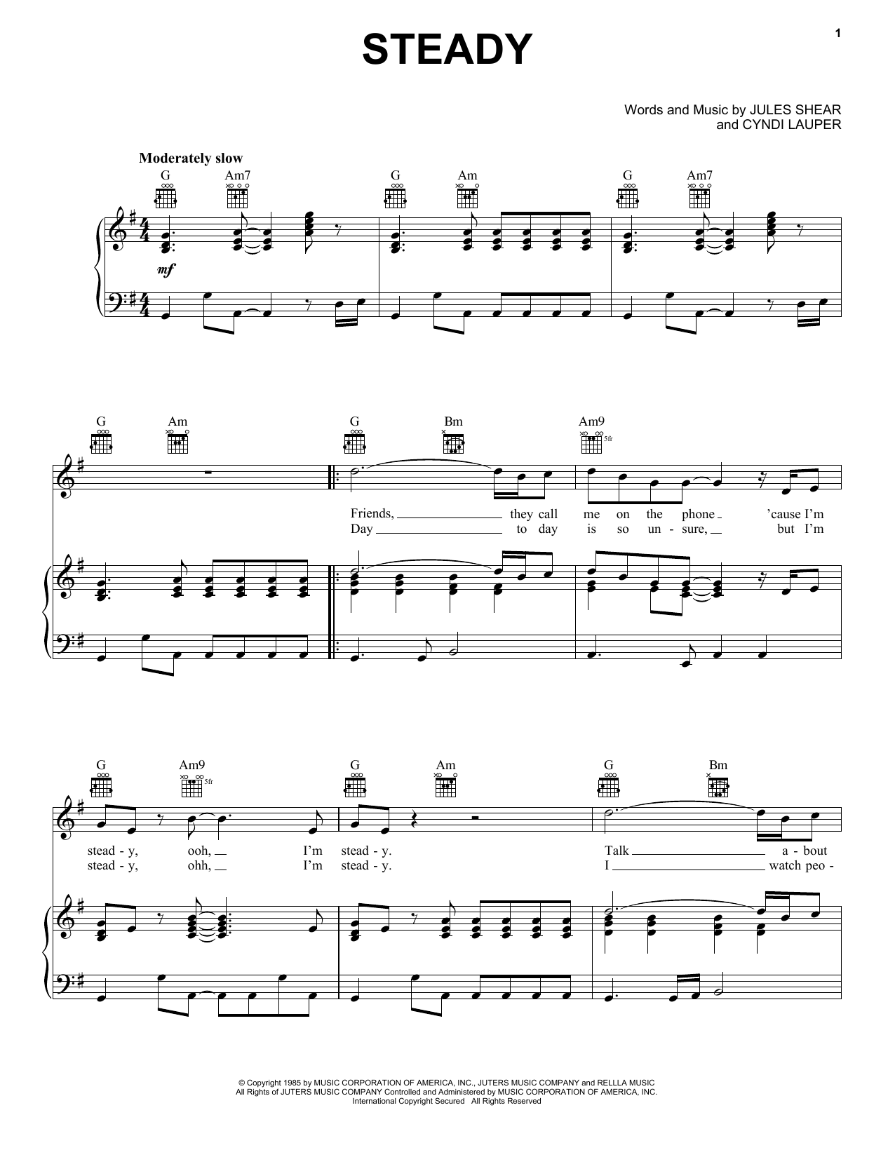 Learn to play Jules Shear Steady sheet music for Piano, Vocal & Guitar Chords (Right-Hand Melody) in minutes. Price: 7.8900$ Jules Shear Steady sheet music notes and chords arranged for Piano, Vocal & Guitar Chords (Right-Hand Melody)