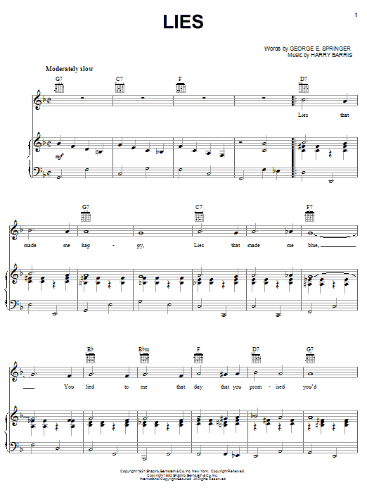 Julia Lee Lies sheet music notes and chords arranged for Piano, Vocal & Guitar Chords (Right-Hand Melody)