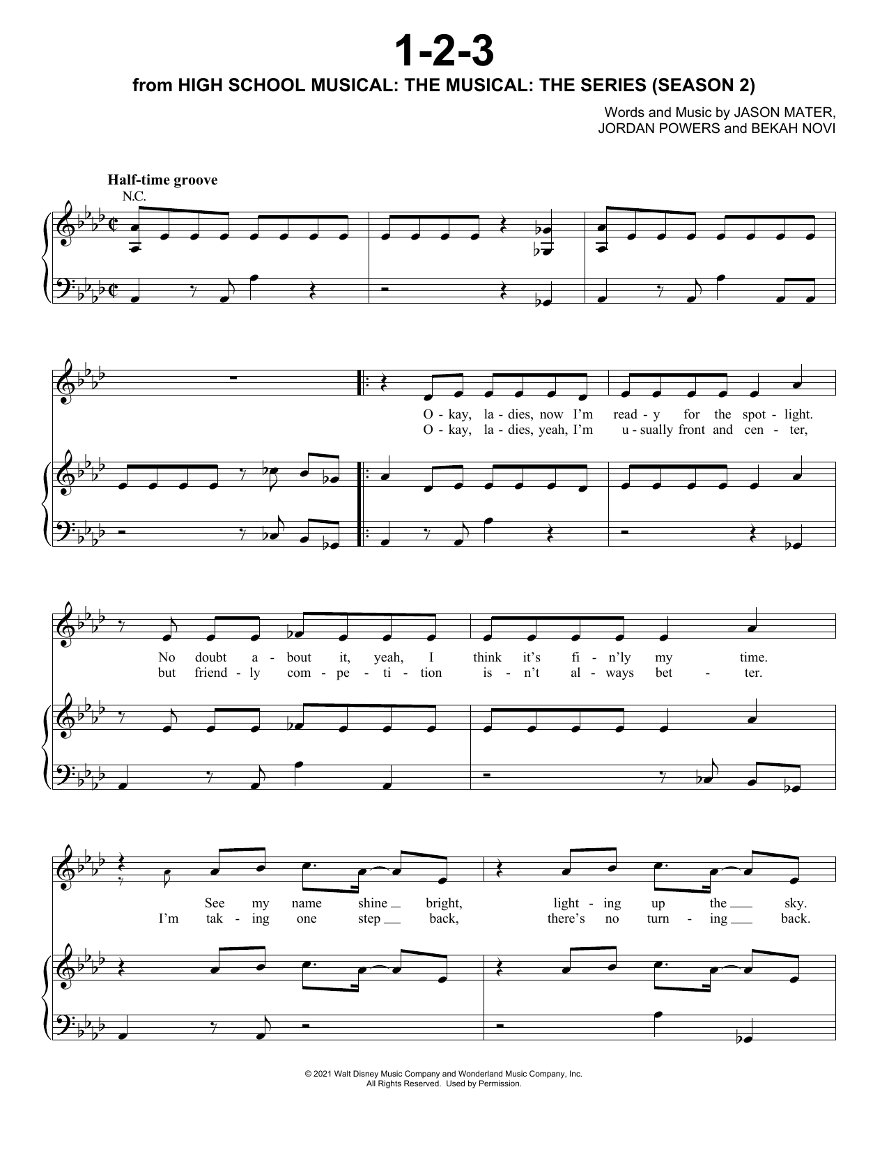 Learn to play Julia Lester, Dara Reneé & Sofia Wiley 1-2-3 (from High School Musical: The Musical: The Series) sheet music for Piano, Vocal & Guitar Chords (Right-Hand Melody) in minutes. Price: 7.8900$ Julia Lester, Dara Reneé & Sofia Wiley 1-2-3 (from High School Musical: The Musical: The Series) sheet music notes and chords arranged for Piano, Vocal & Guitar Chords (Right-Hand Melody)