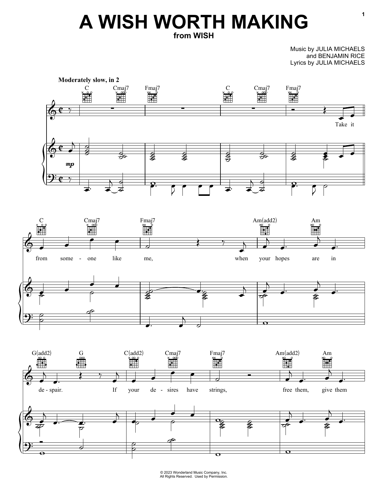 Julia Michaels A Wish Worth Making (from Wish) sheet music notes and chords. Download Printable PDF.