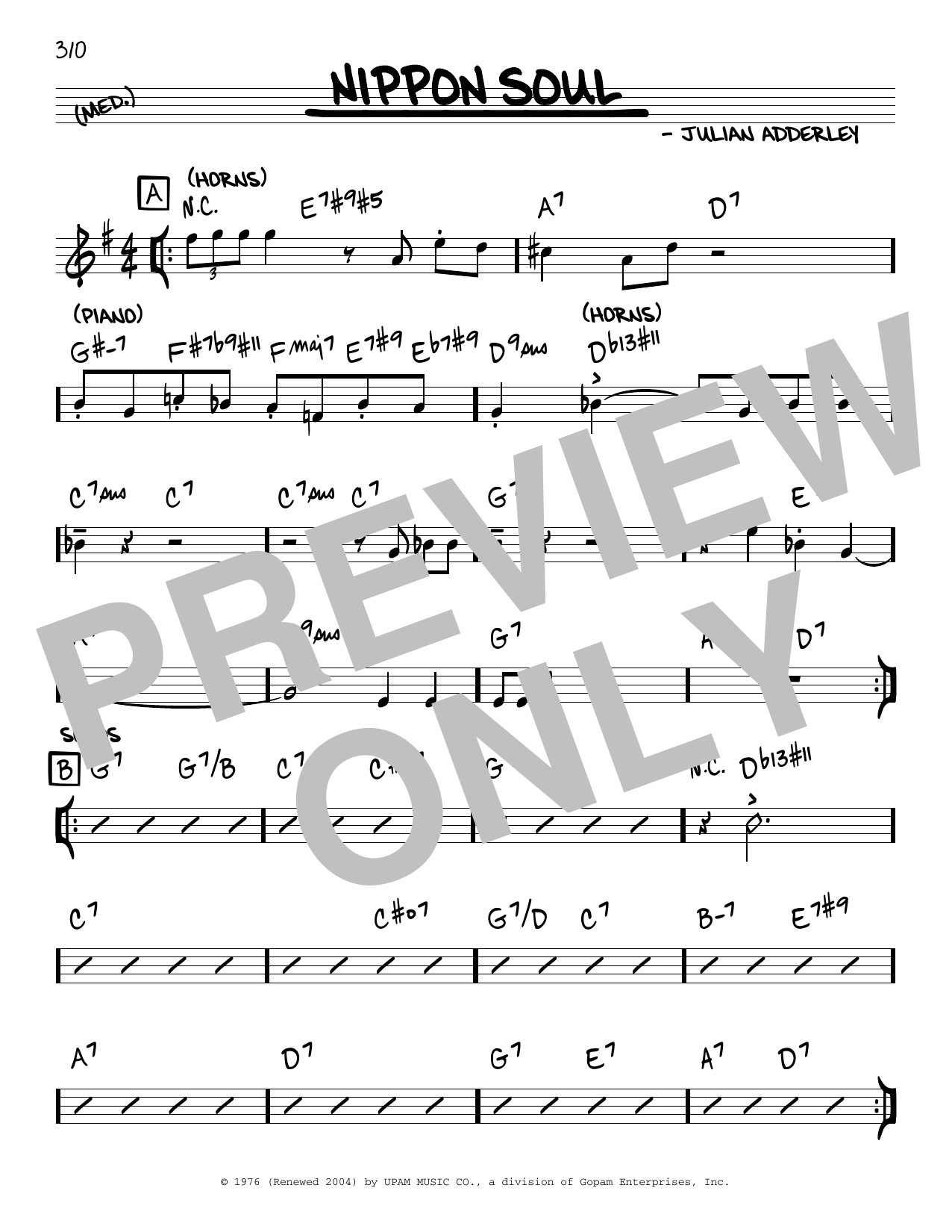 Learn to play Julian Adderley Nippon Soul sheet music for Real Book – Melody & Chords in minutes. Price: 5.9900$ Julian Adderley Nippon Soul sheet music notes and chords arranged for Real Book – Melody & Chords