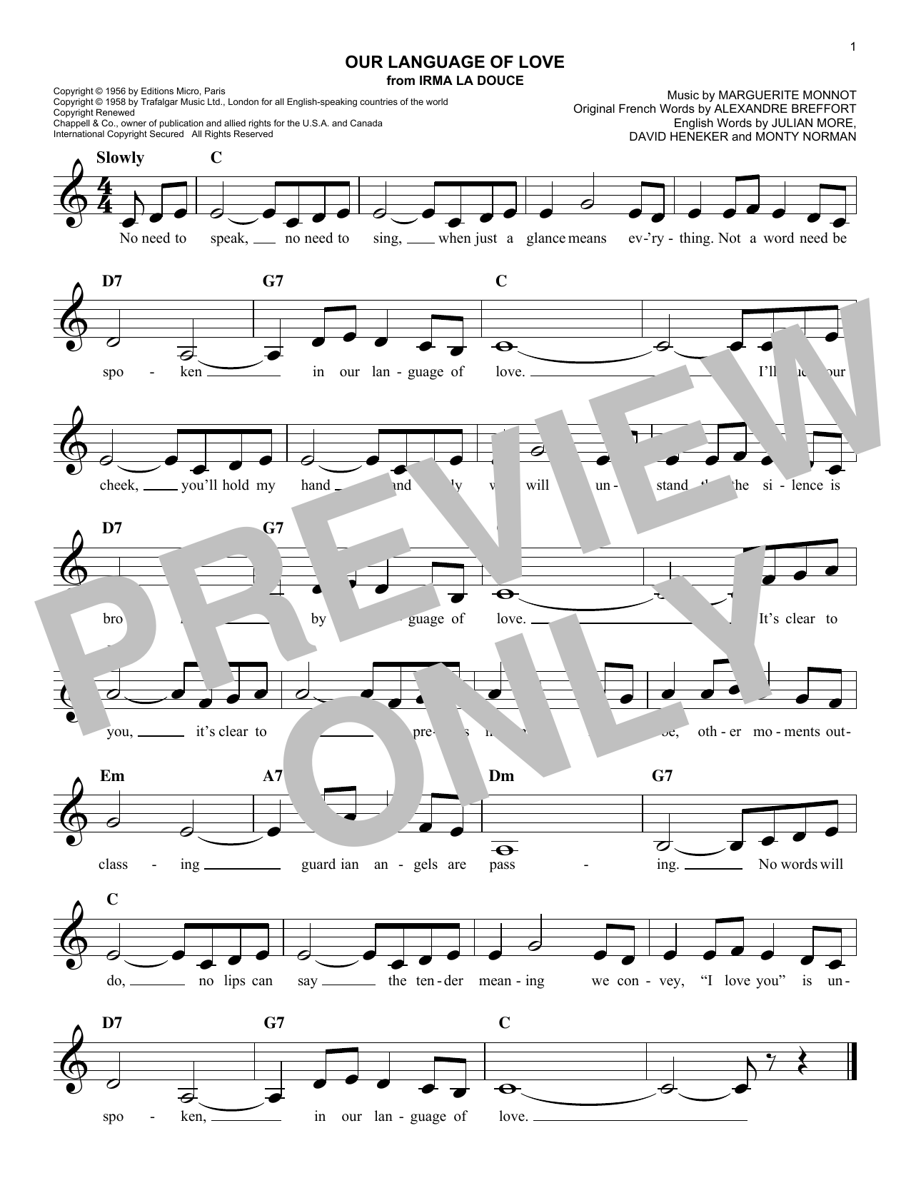 Julian More Our Language Of Love sheet music notes and chords. Download Printable PDF.