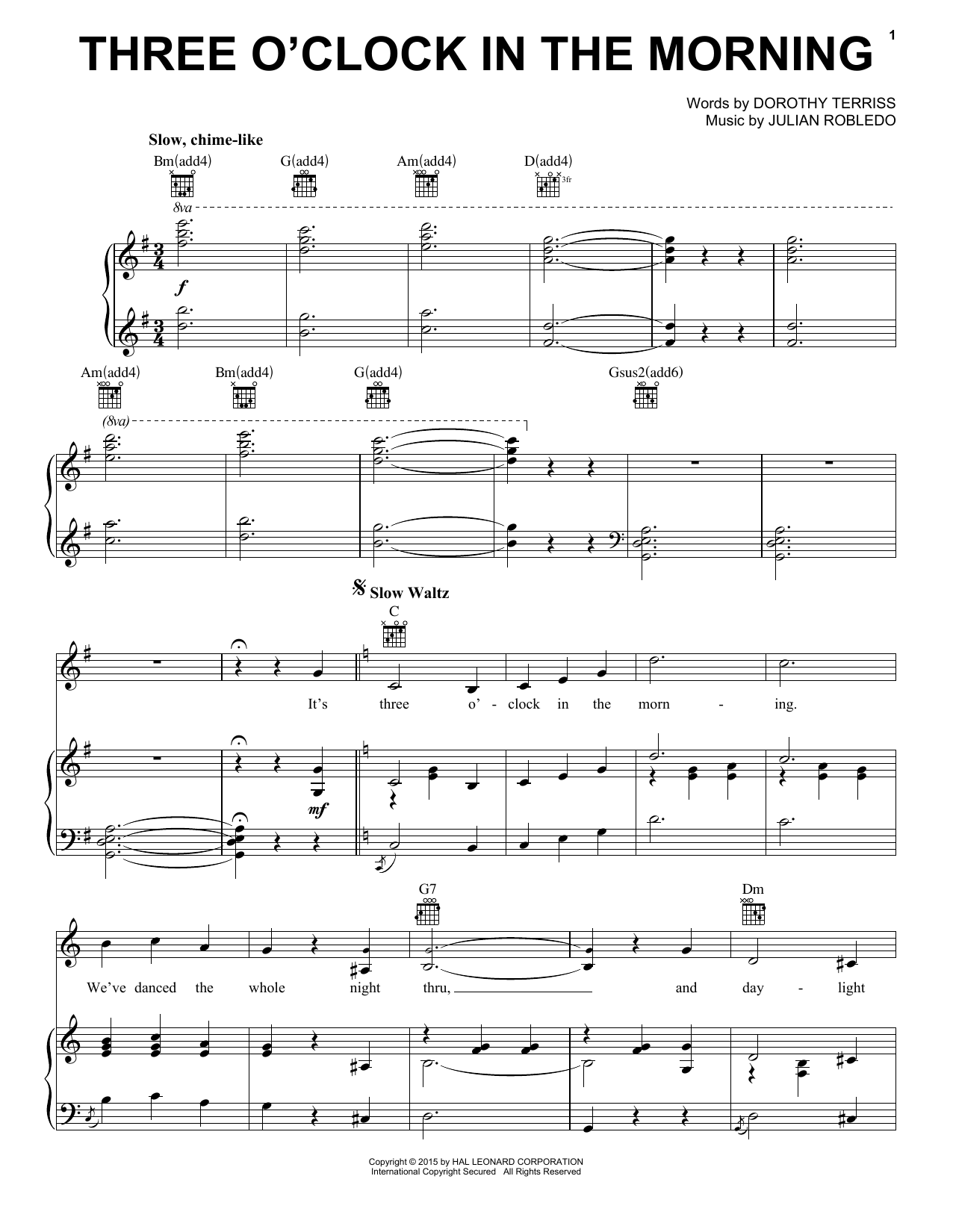 Julian Robledo Three O'Clock In The Morning sheet music notes and chords. Download Printable PDF.