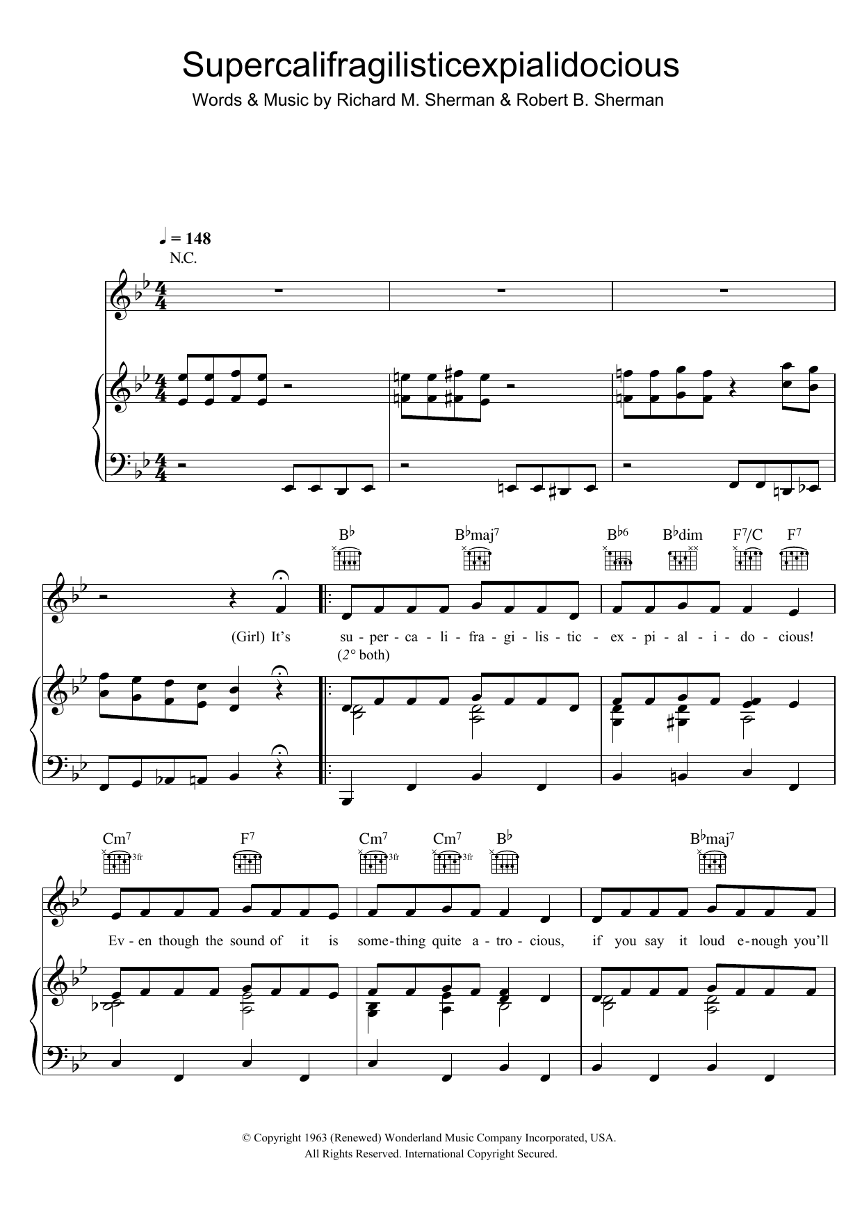 The Sherman Brothers Supercalifragilisticexpialidocious sheet music notes and chords. Download Printable PDF.