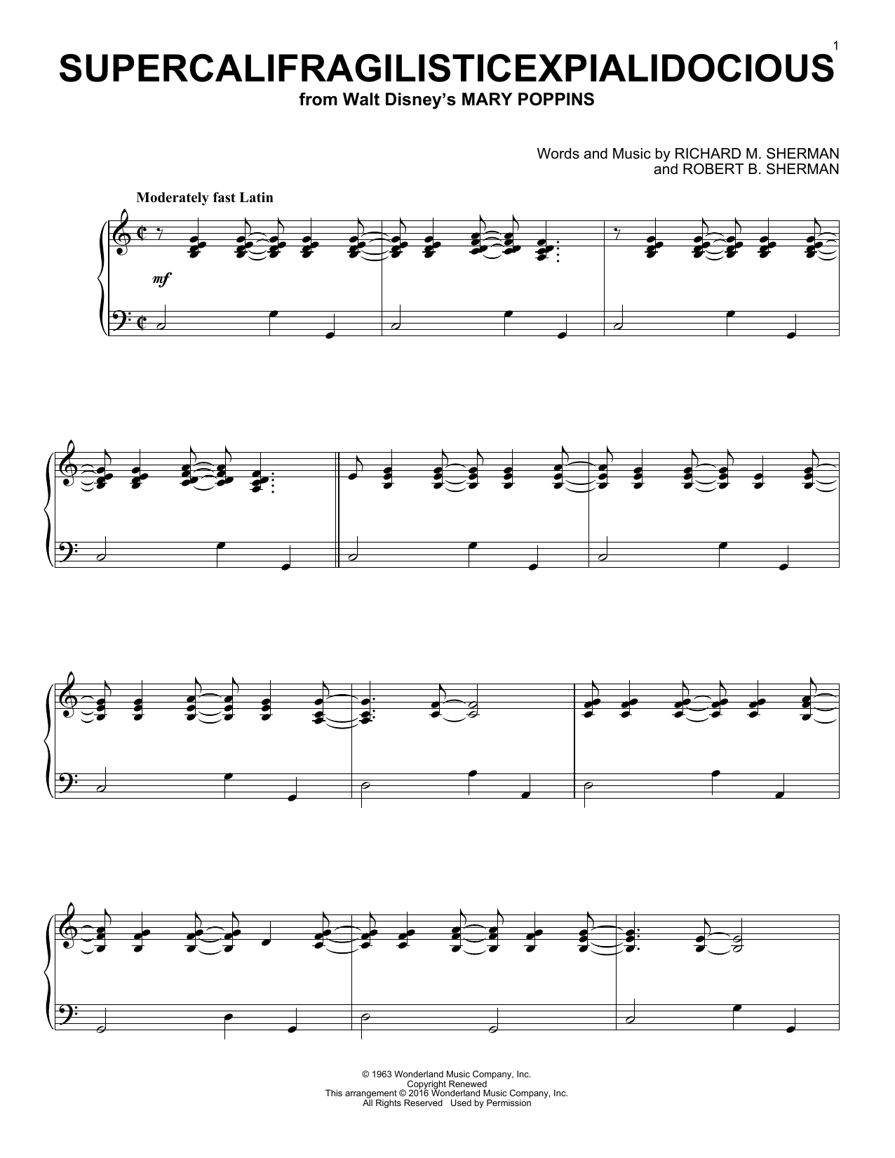 Richard & Robert Sherman Supercalifragilisticexpialidocious [Jazz version] (from Mary Poppins) sheet music notes and chords arranged for Piano Solo