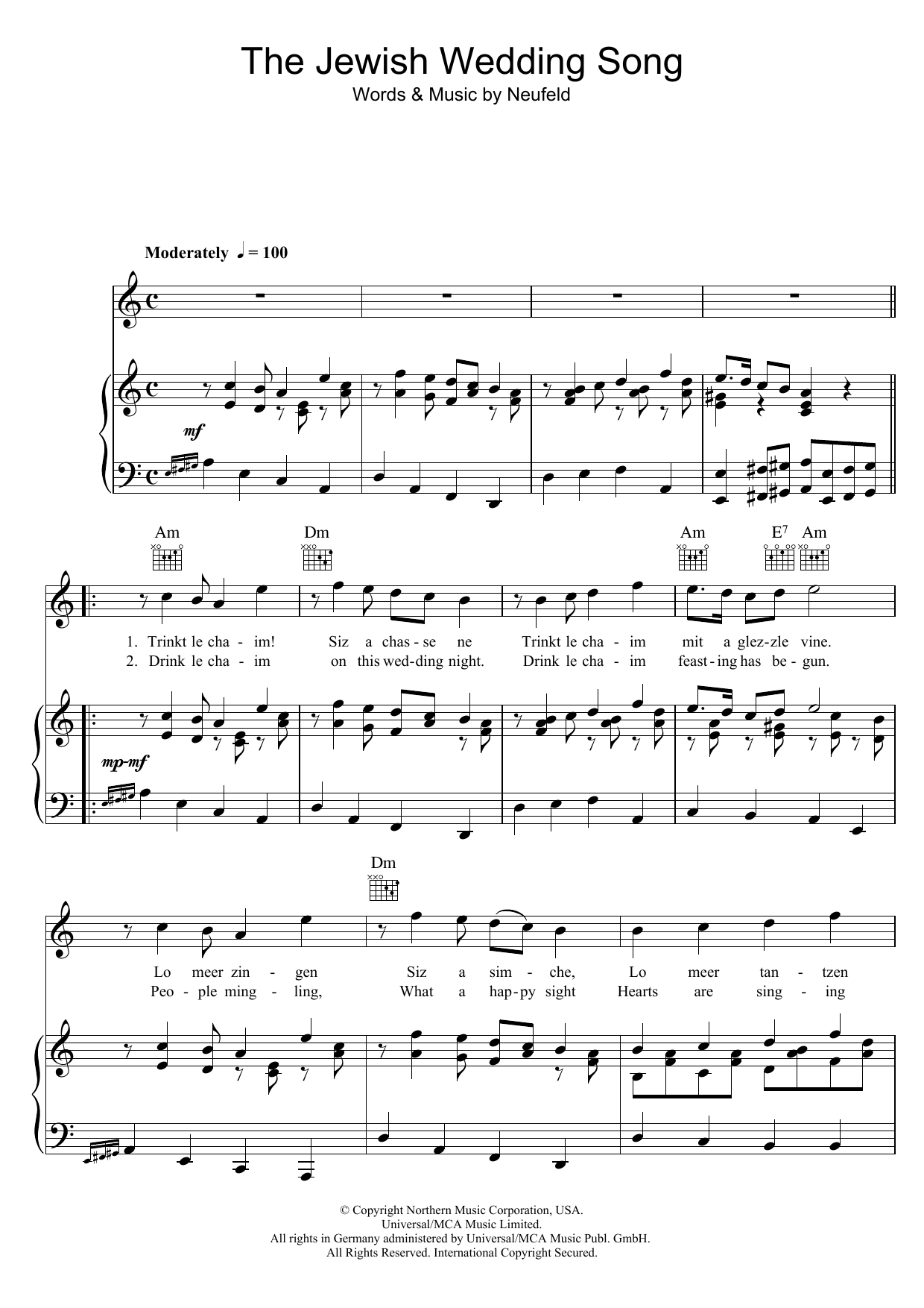 Julie Andrews The Jewish Wedding Song sheet music notes and chords arranged for Piano, Vocal & Guitar Chords