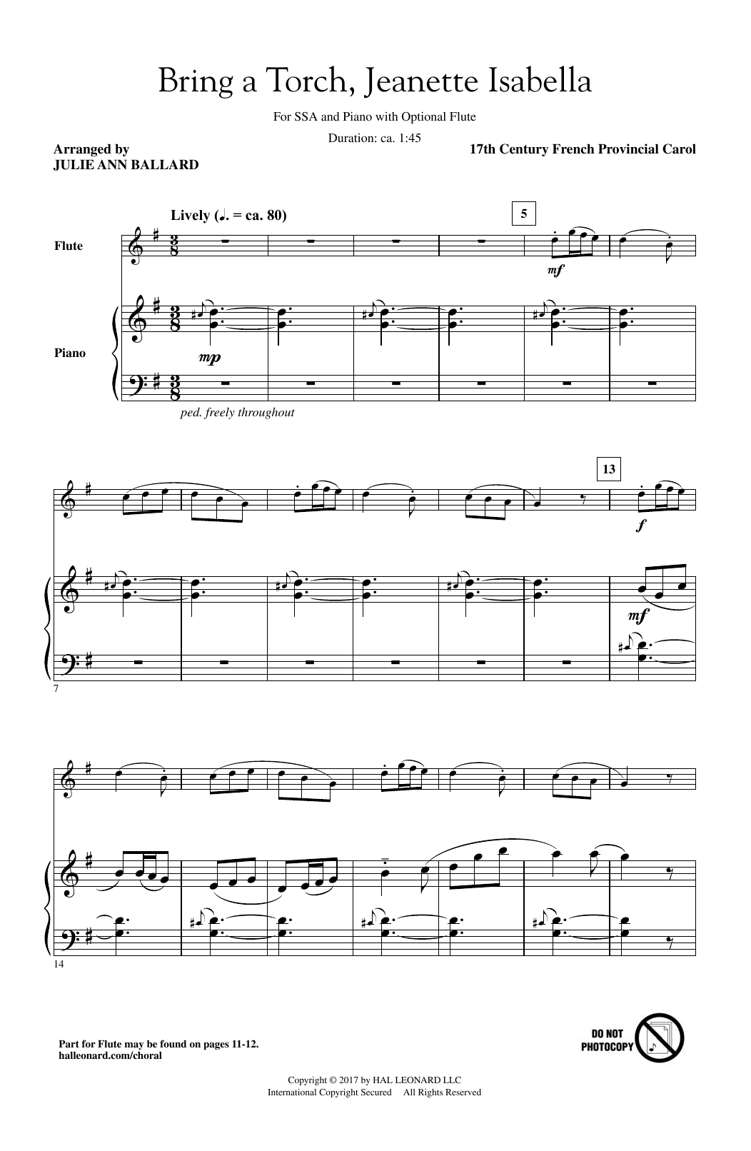 Julie Ann Ballard Bring A Torch, Jeannette Isabella sheet music notes and chords. Download Printable PDF.