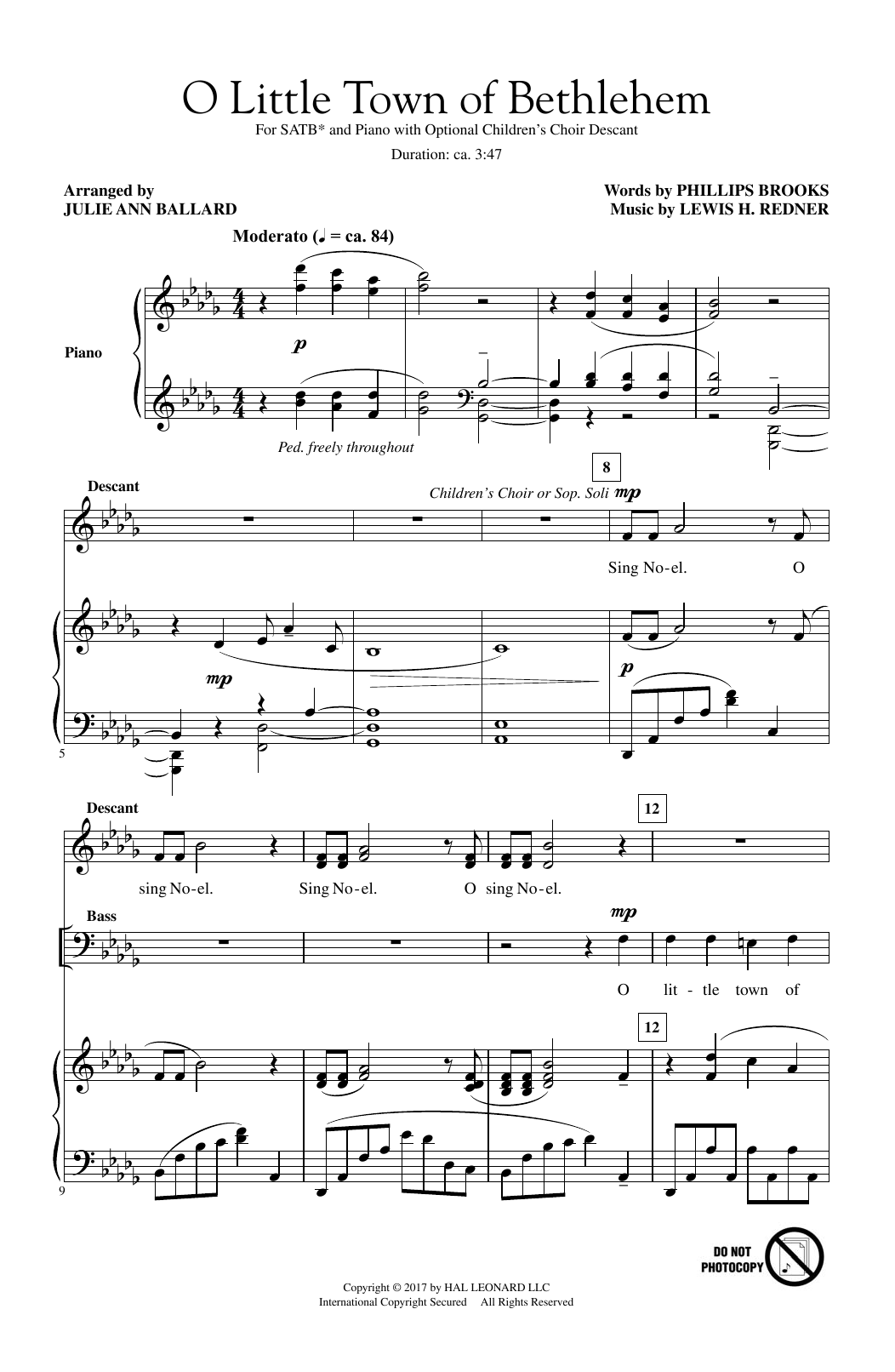 Julie Ann Ballard O Little Town Of Bethlehem sheet music notes and chords. Download Printable PDF.