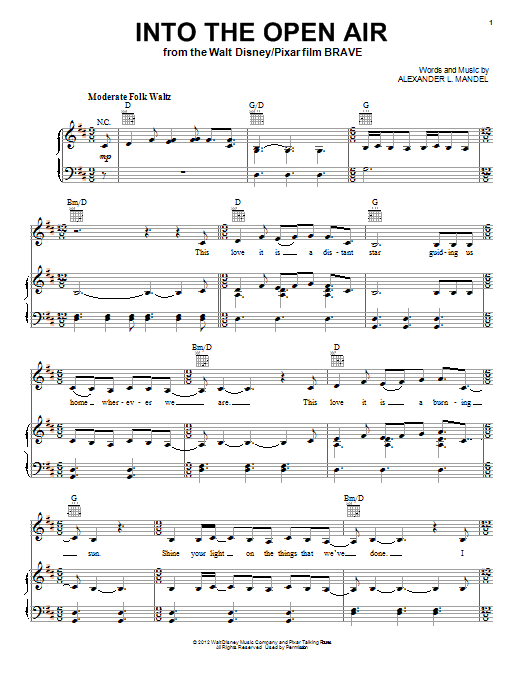 Julie Fowlis Into The Open Air (from Brave) sheet music notes and chords. Download Printable PDF.