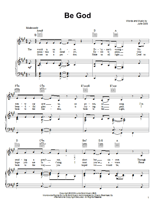 Julie Gold Be God sheet music notes and chords arranged for Piano, Vocal & Guitar Chords (Right-Hand Melody)