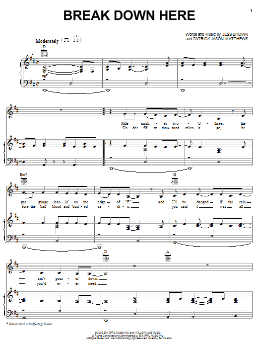 Learn to play Julie Roberts Break Down Here sheet music for Piano, Vocal & Guitar Chords (Right-Hand Melody) in minutes. Price: 7.8900$ Julie Roberts Break Down Here sheet music notes and chords arranged for Piano, Vocal & Guitar Chords (Right-Hand Melody)