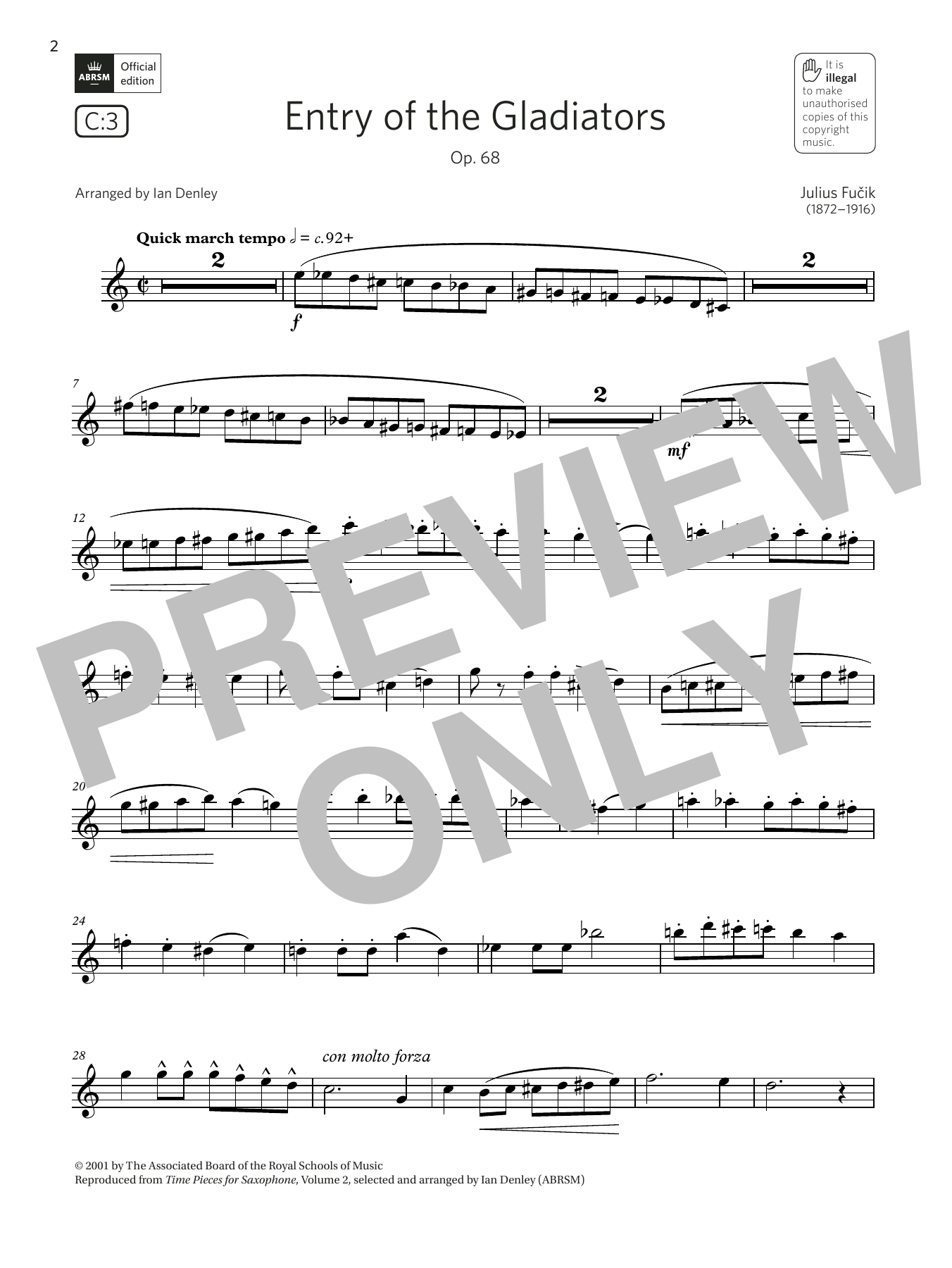 Julius Fučík Entry of the Gladiators, Op. 68 (Grade 4 List C3 from the ABRSM Saxophone syllabus from 2022) sheet music notes and chords arranged for Alto Sax Solo