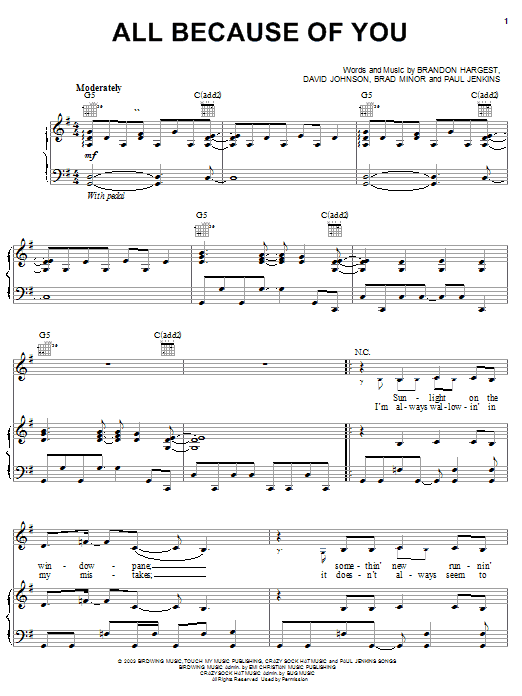 Learn to play Jump5 All Because Of You sheet music for Piano, Vocal & Guitar Chords (Right-Hand Melody) in minutes. Price: 7.8900$ Jump5 All Because Of You sheet music notes and chords arranged for Piano, Vocal & Guitar Chords (Right-Hand Melody)