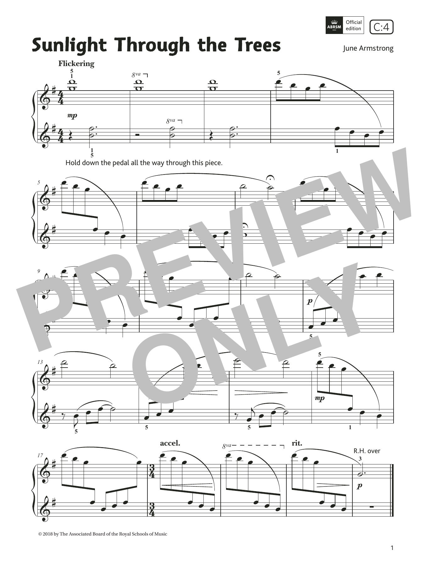 June Armstrong Sunlight Through the Trees (Grade 1, list C4, from the ABRSM Piano Syllabus 2021 & 2022) sheet music notes and chords. Download Printable PDF.