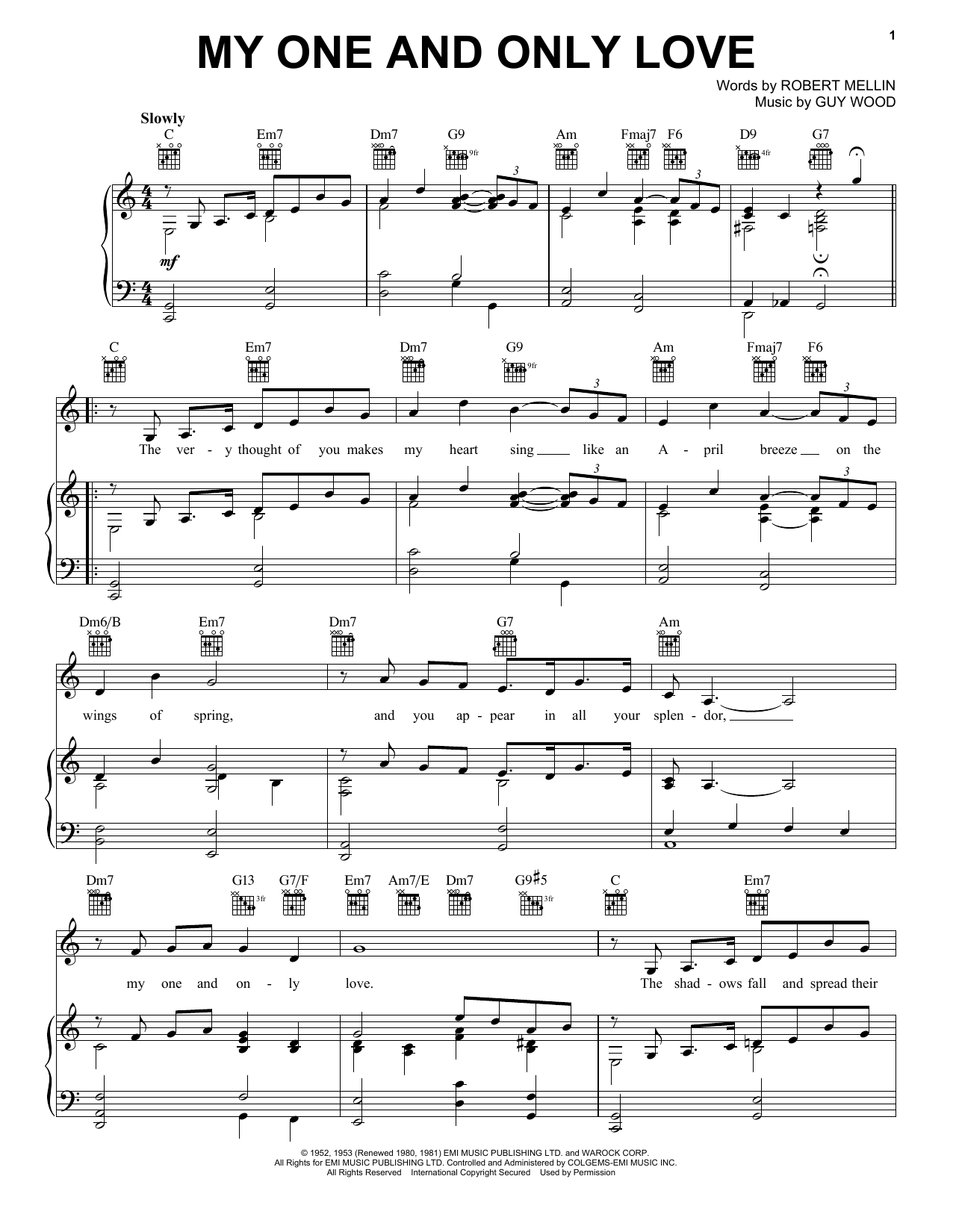 June Christy My One And Only Love sheet music notes and chords. Download Printable PDF.