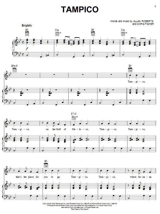 June Christy Tampico sheet music notes and chords arranged for Piano, Vocal & Guitar Chords (Right-Hand Melody)