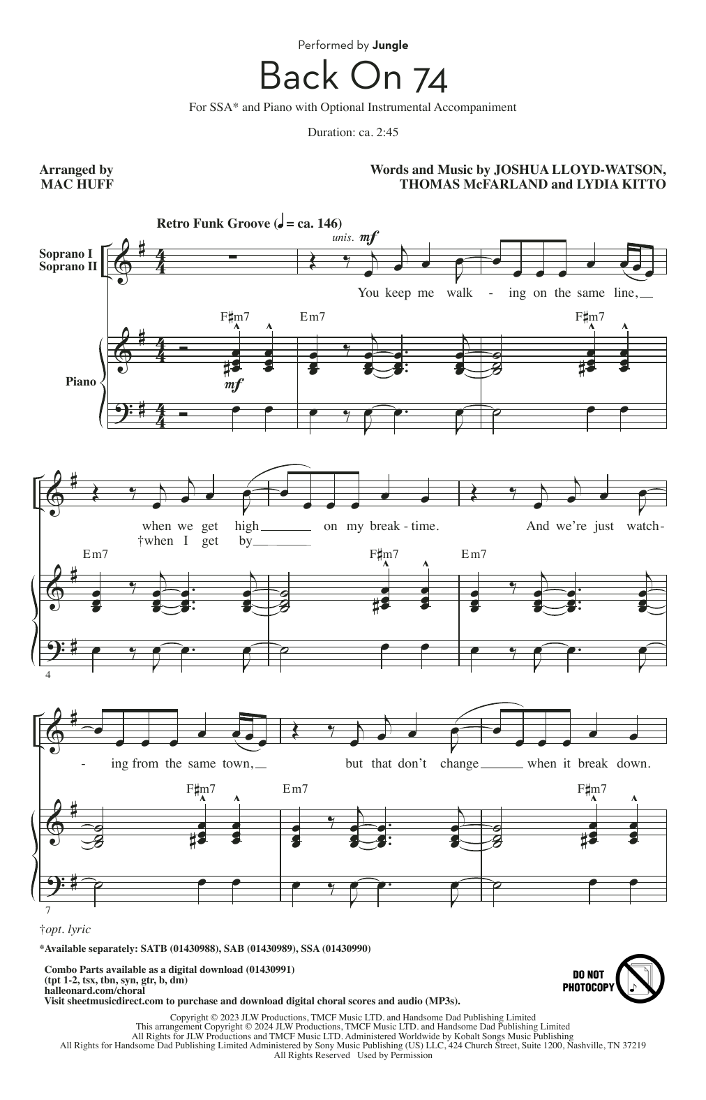 Jungle Back On 74 (arr. Mac Huff) sheet music notes and chords. Download Printable PDF.