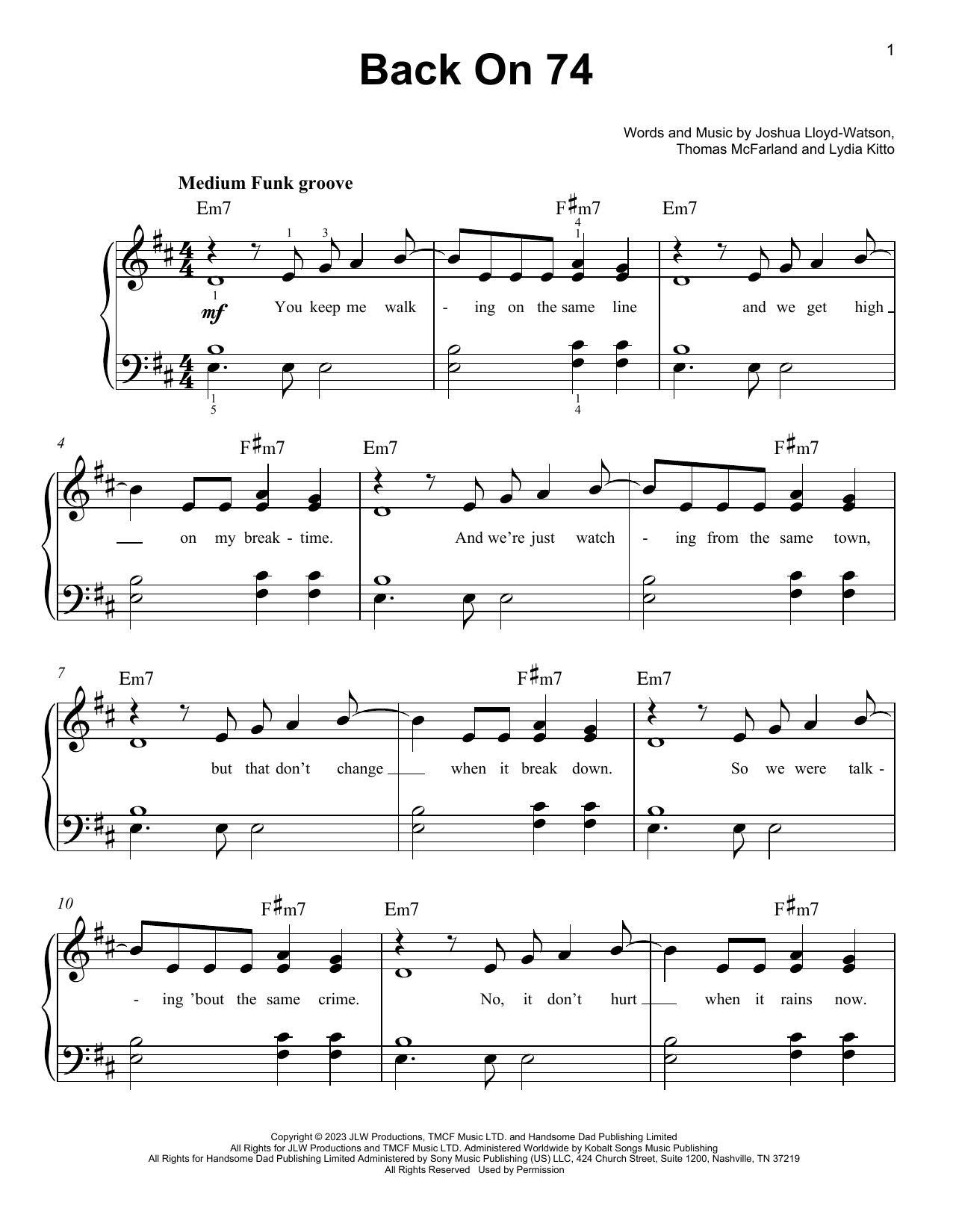 Jungle Back On 74 sheet music notes and chords arranged for Easy Piano