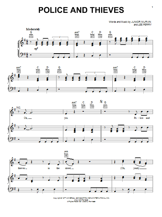 Junior Murvin Police And Thieves sheet music notes and chords. Download Printable PDF.