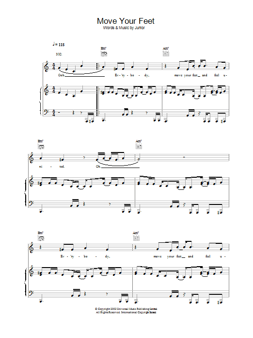 Learn to play Junior Senior Move Your Feet sheet music for Piano, Vocal & Guitar Chords in minutes. Price: 7.8900$ Junior Senior Move Your Feet sheet music notes and chords arranged for Piano, Vocal & Guitar Chords