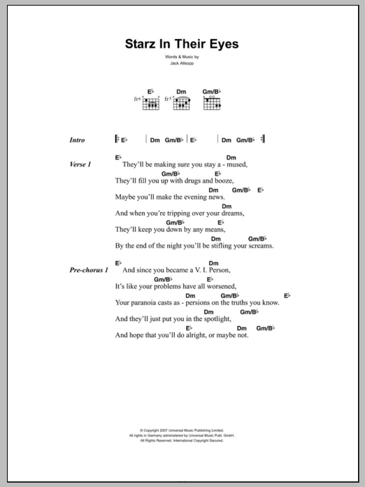 Just Jack Starz In Their Eyes sheet music notes and chords. Download Printable PDF.