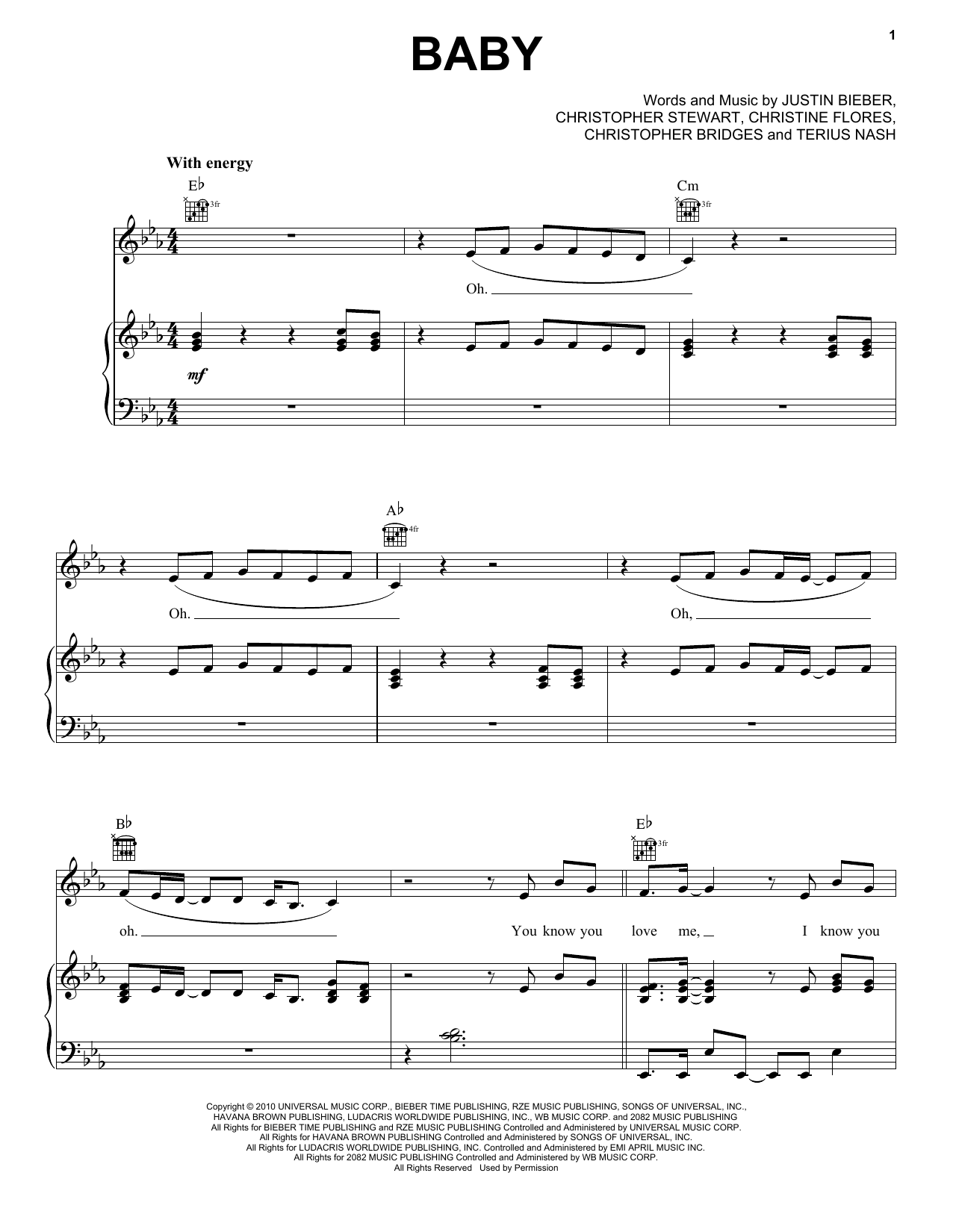 Justin Bieber featuring Ludacris Baby (feat. Ludacris) sheet music notes and chords. Download Printable PDF.