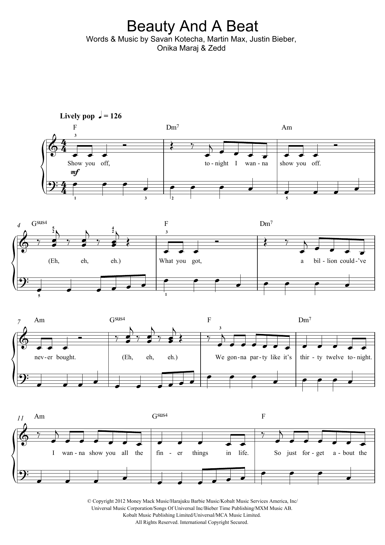 Justin Bieber Beauty And A Beat (feat. Nicki Minaj) sheet music notes and chords arranged for Piano, Vocal & Guitar Chords