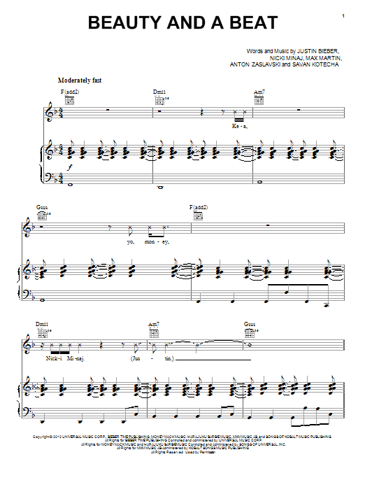 Justin Bieber Beauty And A Beat sheet music notes and chords. Download Printable PDF.