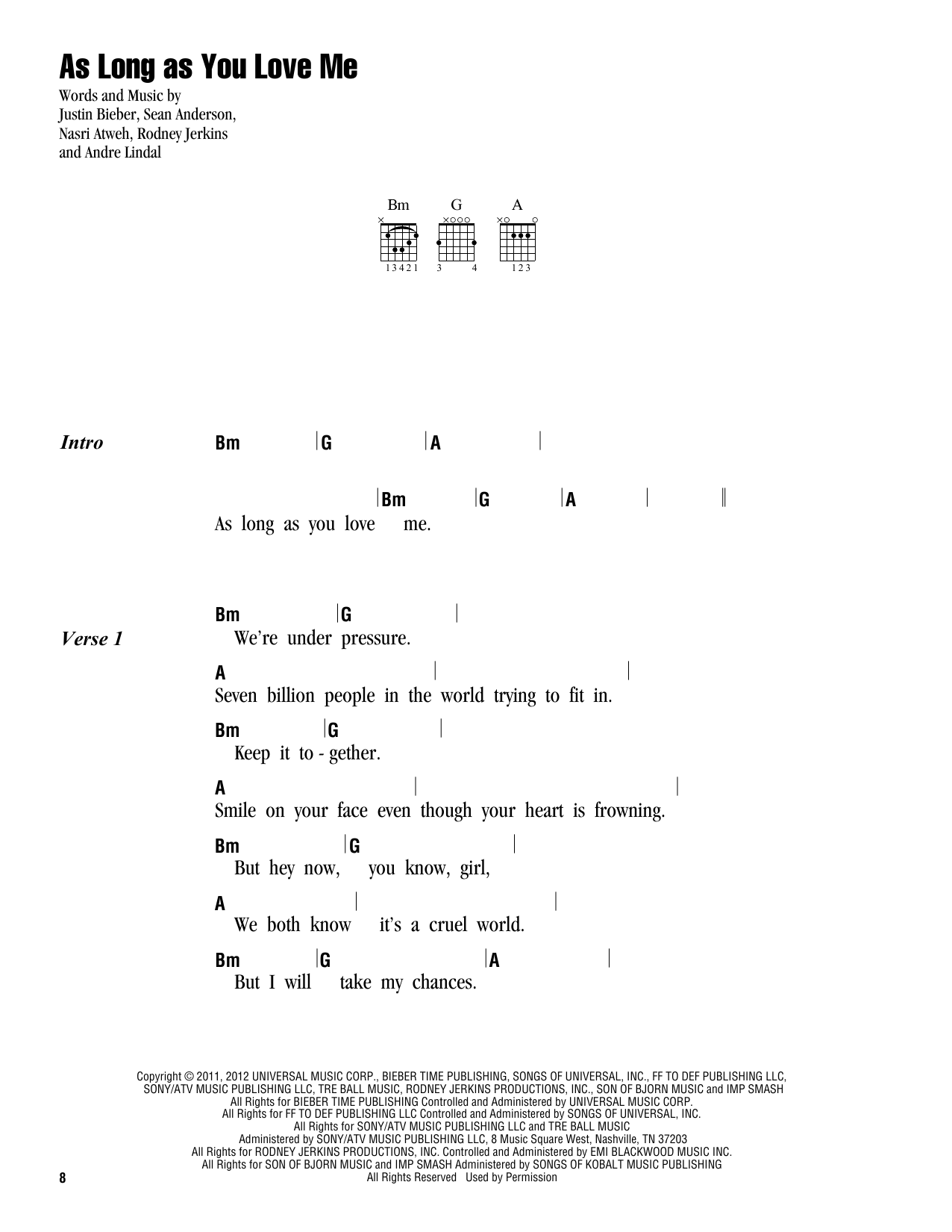 Justin Bieber As Long As You Love Me sheet music notes and chords. Download Printable PDF.