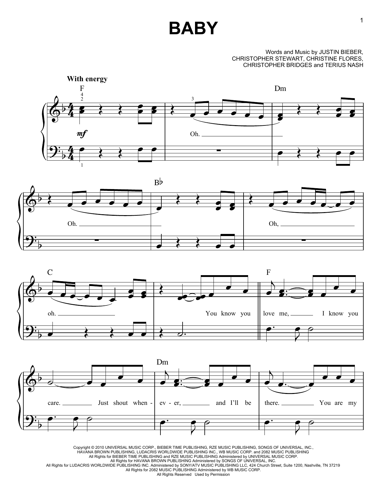 Justin Bieber featuring Ludacris Baby sheet music notes and chords. Download Printable PDF.