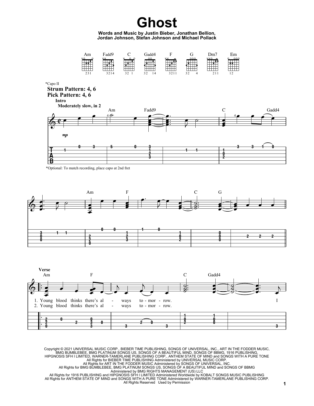 Justin Bieber Ghost sheet music notes and chords. Download Printable PDF.