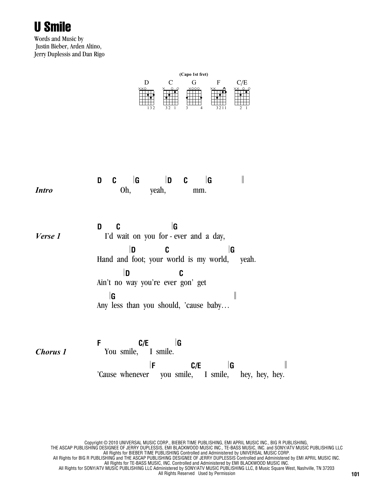 Justin Bieber U Smile sheet music notes and chords. Download Printable PDF.