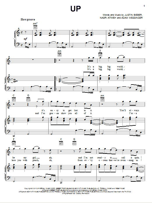 Learn to play Justin Bieber Up sheet music for Piano, Vocal & Guitar Chords (Right-Hand Melody) in minutes. Price: 7.8900$ Justin Bieber Up sheet music notes and chords arranged for Piano, Vocal & Guitar Chords (Right-Hand Melody)