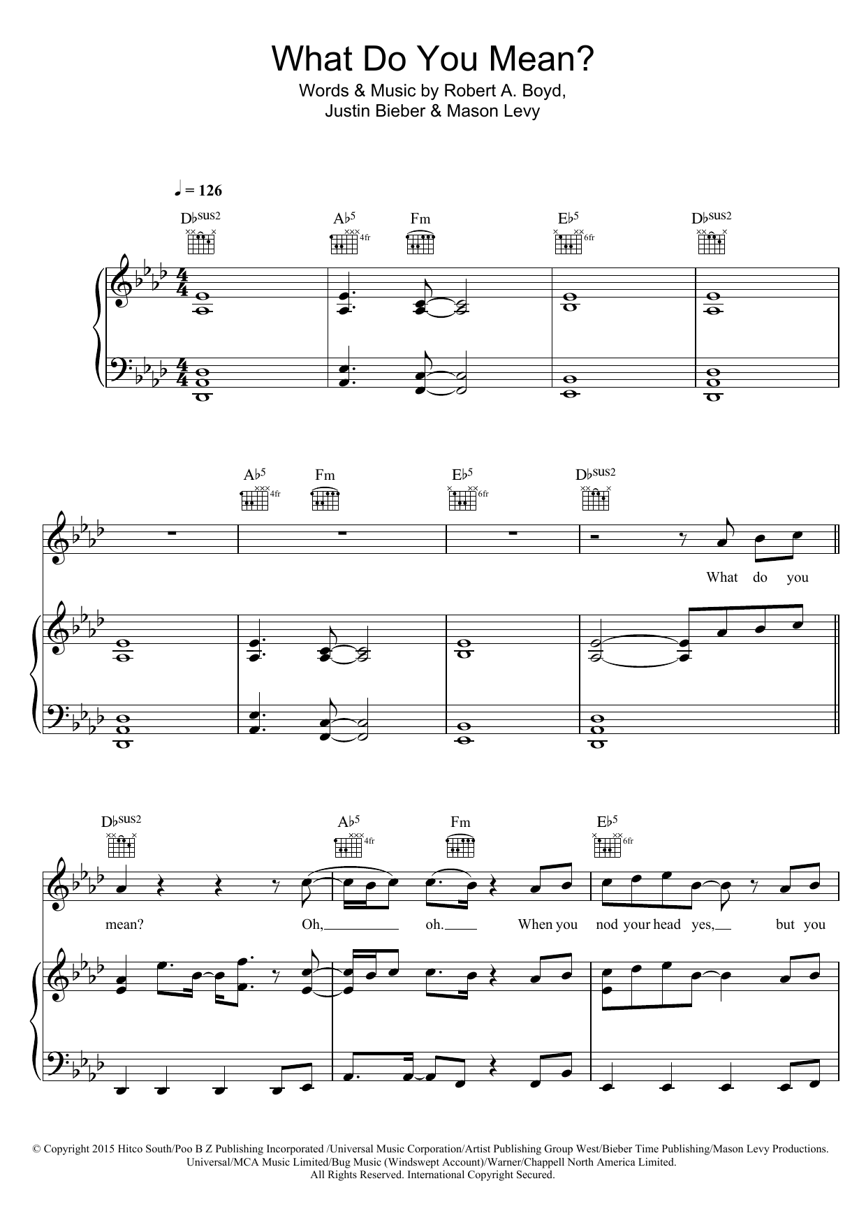 Justin Bieber What Do You Mean? sheet music notes and chords. Download Printable PDF.