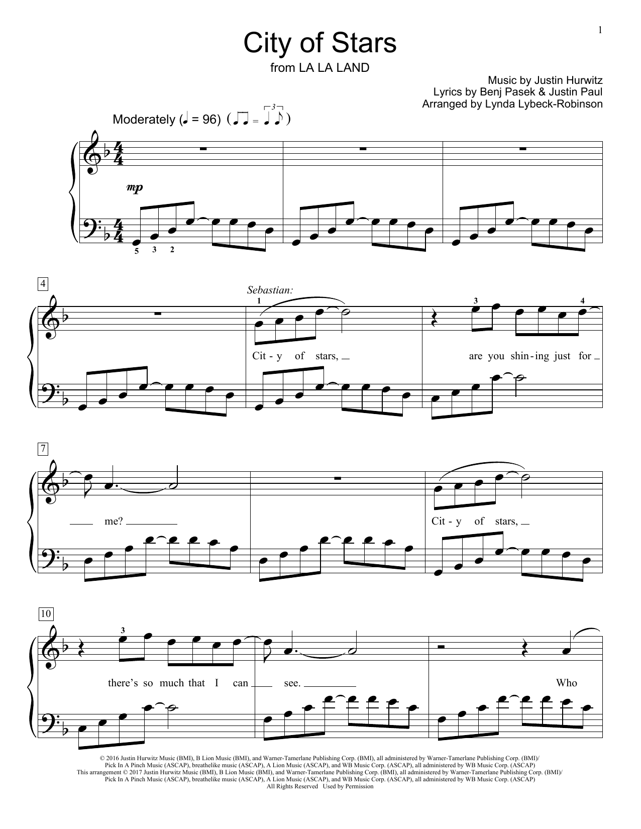 Lynda Lybeck-Robinson City Of Stars (from La La Land) sheet music notes and chords. Download Printable PDF.