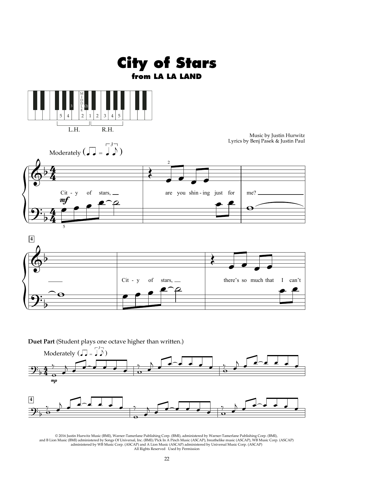 Justin Hurwitz City Of Stars (from La La Land) sheet music notes and chords. Download Printable PDF.