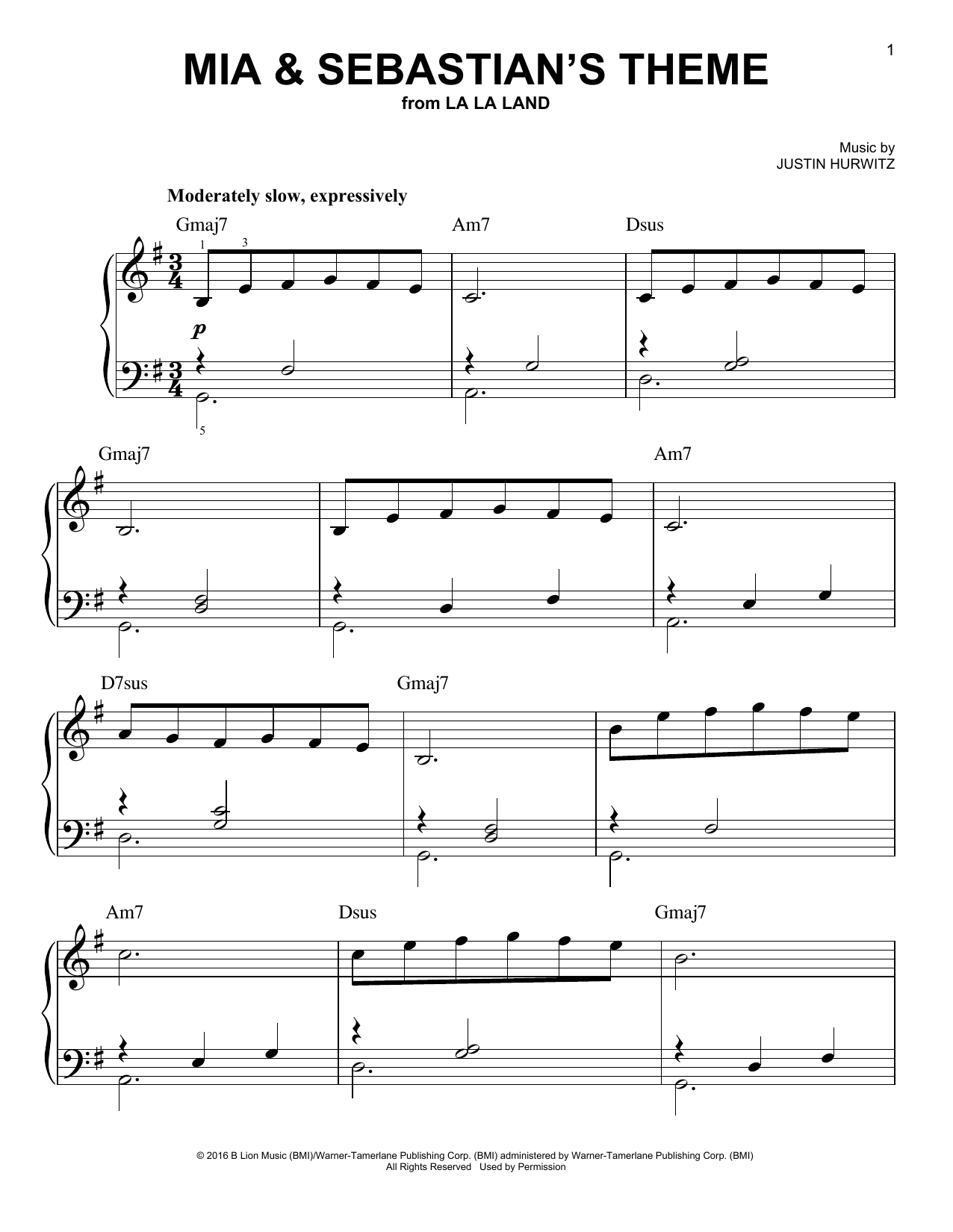 Justin Hurwitz Mia & Sebastian's Theme (from La La Land) sheet music notes and chords. Download Printable PDF.