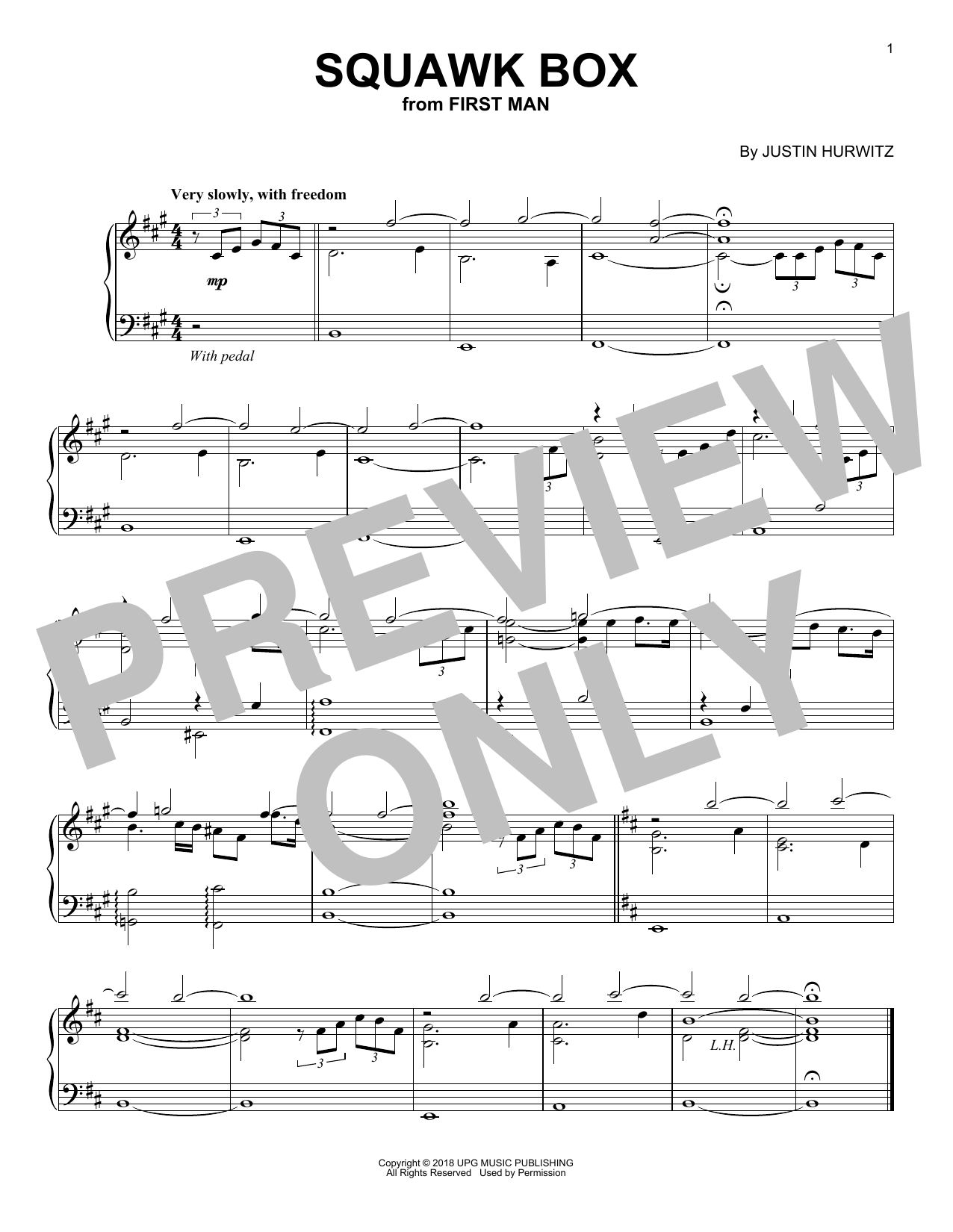 Justin Hurwitz Squawk Box (from First Man) sheet music notes and chords arranged for Piano Solo