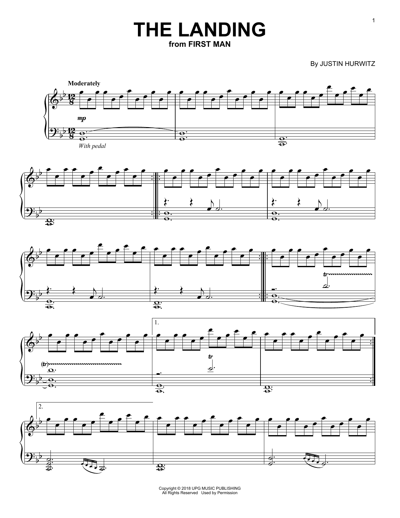 Justin Hurwitz The Landing (from First Man) sheet music notes and chords. Download Printable PDF.