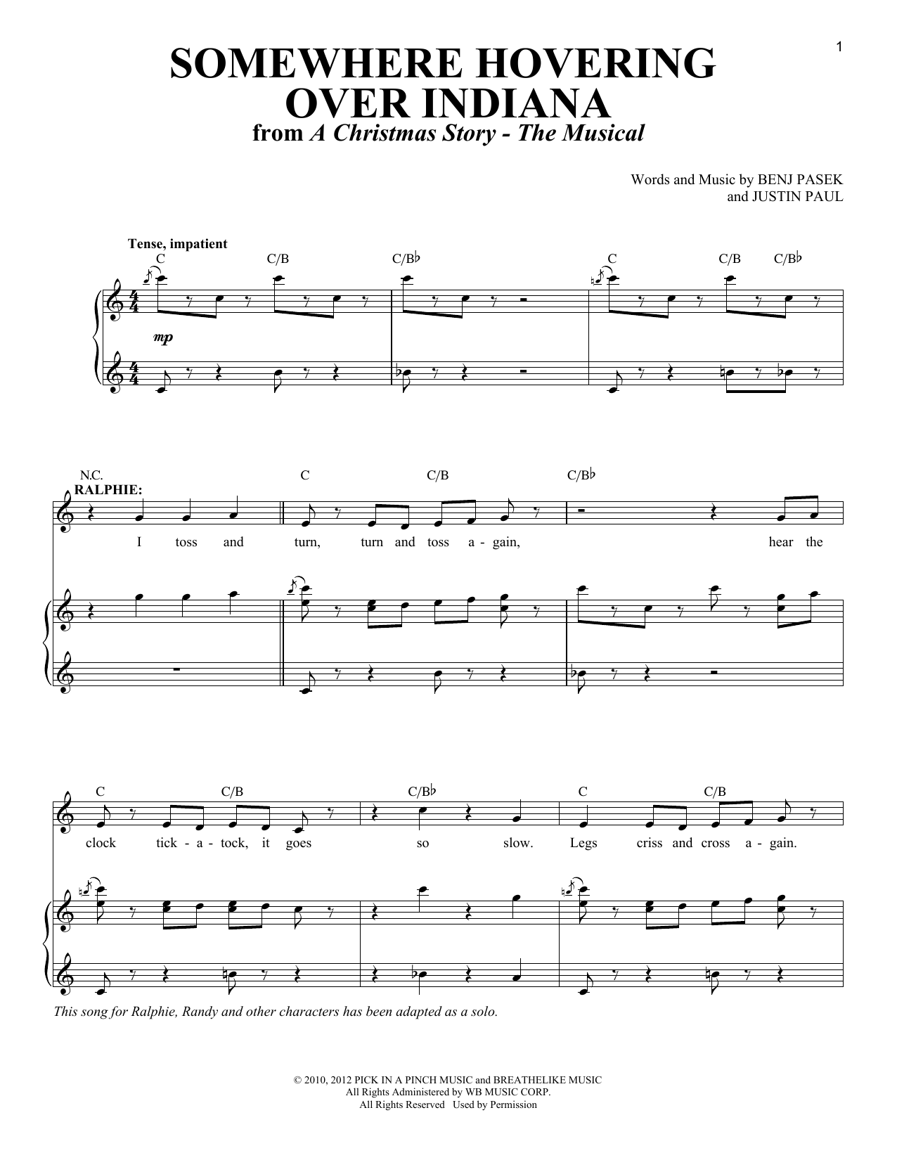 Justin Paul Somewhere Hovering Over Indiana sheet music notes and chords. Download Printable PDF.