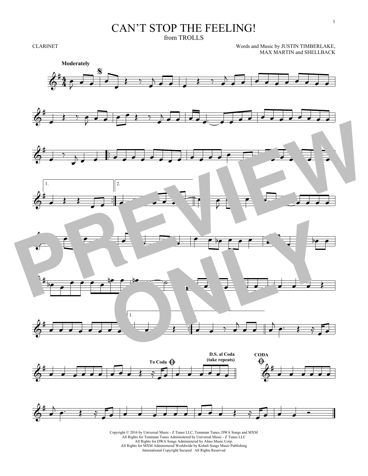 Justin Timberlake Can't Stop The Feeling! (from Trolls) sheet music notes and chords arranged for Flute Solo