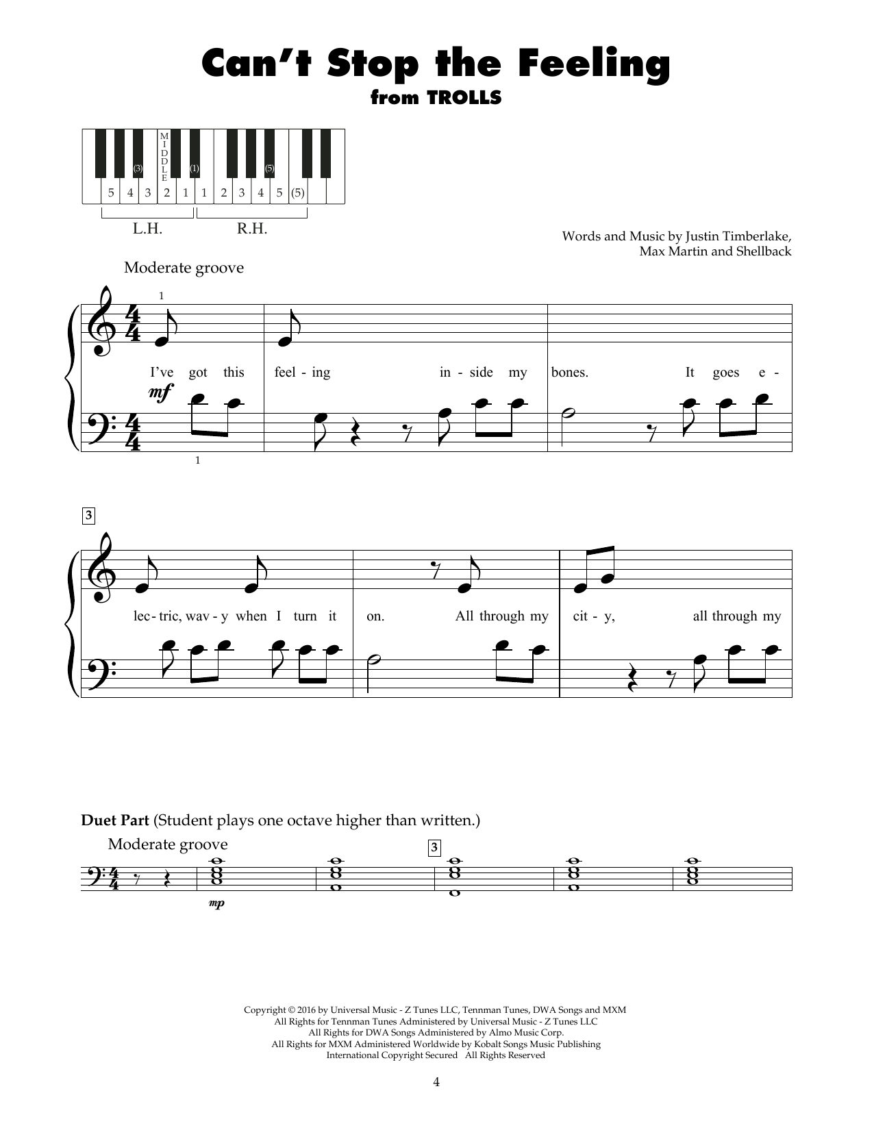 Justin Timberlake Can't Stop The Feeling! sheet music notes and chords. Download Printable PDF.