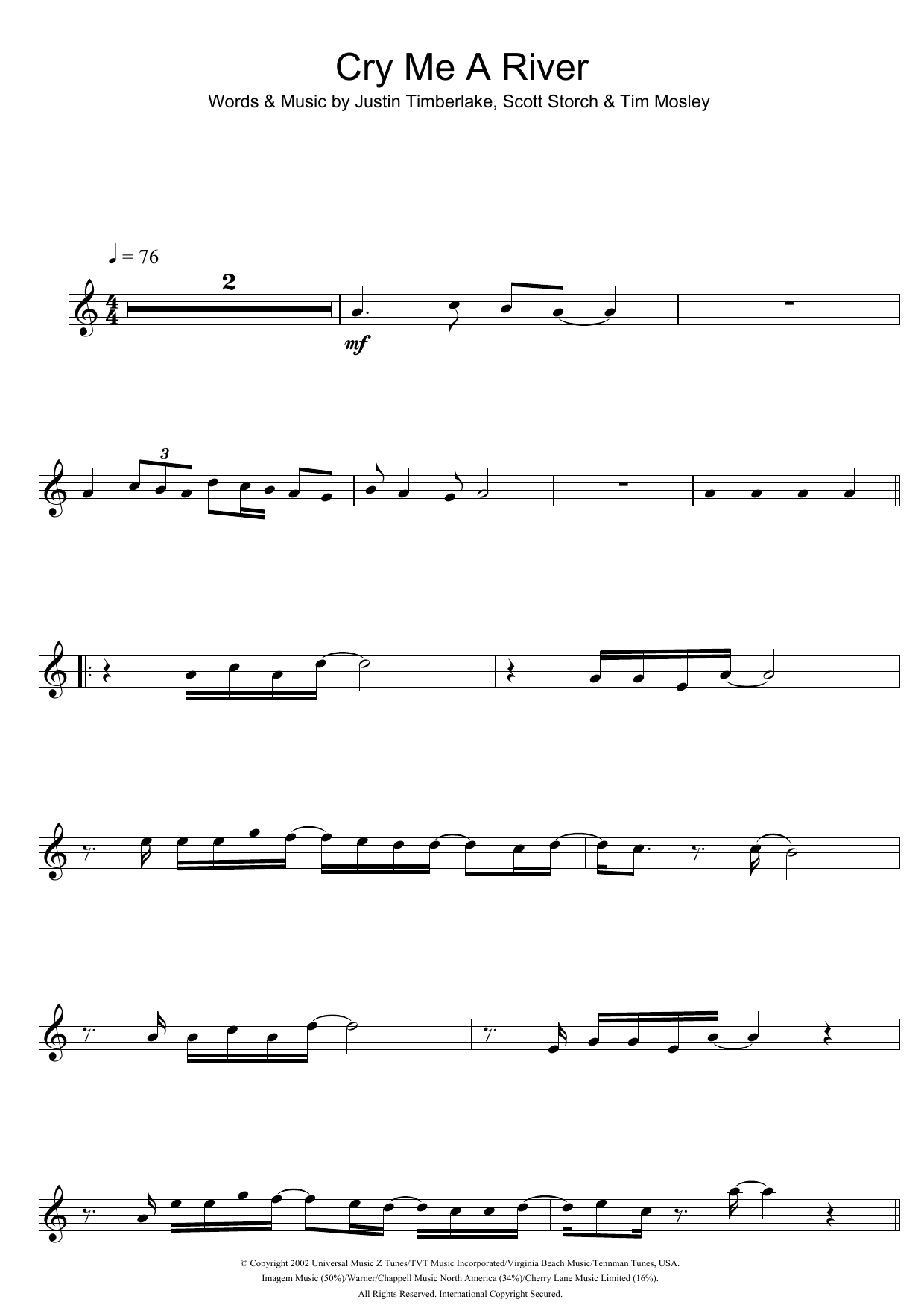 Justin Timberlake Cry Me A River sheet music notes and chords. Download Printable PDF.