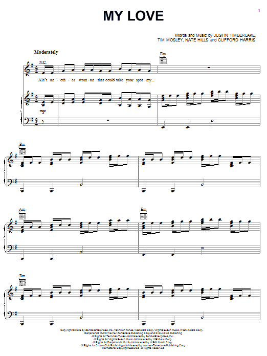 Learn to play Justin Timberlake My Love (feat. T.I.) sheet music for Piano, Vocal & Guitar Chords (Right-Hand Melody) in minutes. Price: 7.8900$ Justin Timberlake My Love (feat. T.I.) sheet music notes and chords arranged for Piano, Vocal & Guitar Chords (Right-Hand Melody)