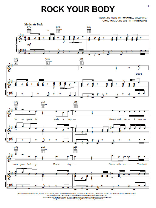 Justin Timberlake Rock Your Body sheet music notes and chords. Download Printable PDF.